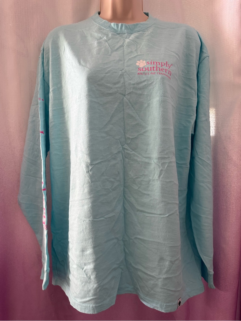 Simply Southern Mint Blue Long Sleeve Tee with Pink Logo